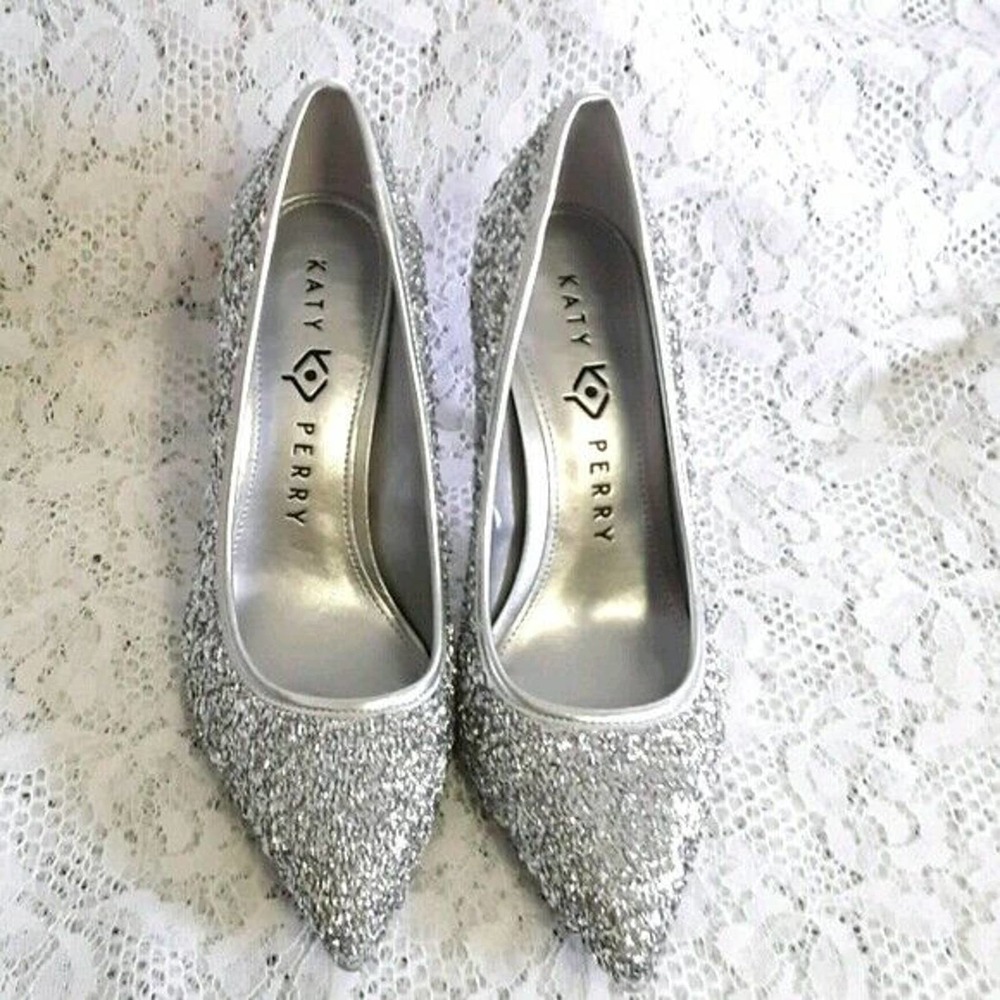 NIB Katy Perry Sz 6M THE SISSY Dressy Silver Glitter Shoes Pumps - Picture 10 of 10